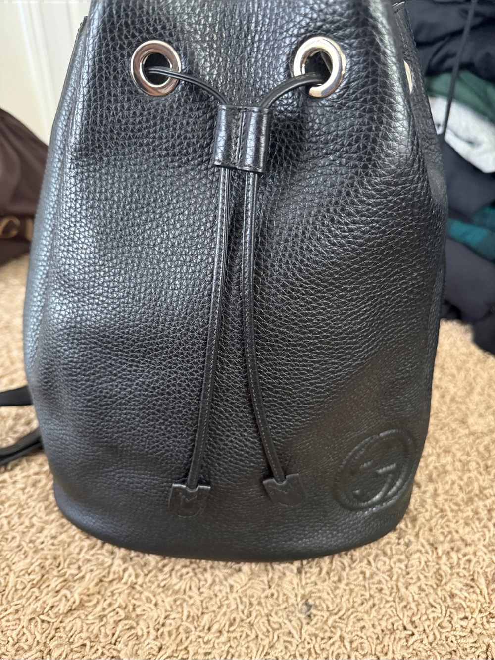Gucci Leather Drawstring Backpack - Black Brand new never used
